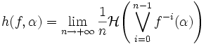 h(f, \alpha) = \lim_{n \to + \infty} \frac{1}{n} \mathcal{H} \Bigg(\bigvee_{i=0}^{n-1} f^{-i}(\alpha) \Bigg)