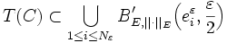 T(C) \subset \bigcup_{1 \leq i \leq N_\varepsilon} B_{E,||\cdot||_E}^{\prime} \Big( e_i^\varepsilon, \frac{\varepsilon}{2}\Big)