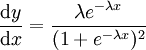 \frac{\mathrm dy}{\mathrm dx} =  \frac{\lambda e^{-\lambda x}}{(1 +  e^{-\lambda x})^2}