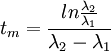 t_m=\frac{ln\frac{\lambda_2}{\lambda_1}}{\lambda_2-\lambda_1}