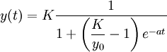 y(t) = K\dfrac{1}{1+\left(\dfrac K{y_0}-1\right)e^{-at}}