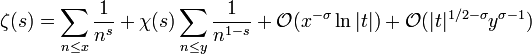 \zeta(s)=\sum_{n \le x}\frac1{n^s}+\chi(s)\sum_{n \le y}\frac1{n^{1-s}}+\mathcal{O}(x^{-\sigma}\ln |t|)+\mathcal{O}(|t|^{1/2-\sigma}y^{\sigma-1})