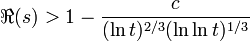\Re(s) > 1 - \frac{c}{(\ln t)^{2/3}(\ln \ln t)^{1/3}}