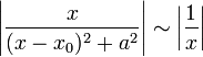  \left|\frac{x}{(x-x_0)^2+a^2}\right| \sim \left|\frac{1}{x}\right| 