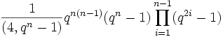 
{1\over (4,q^n-1)}
q^{n(n-1)}
(q^n-1)
\prod_{i=1}^{n-1}(q^{2i}-1)
