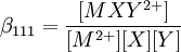 \beta_{111} = \frac{[MXY^{2+}]}{[M^{2+}][X][Y]}
