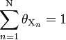 \sum_{n=1}^\mathrm{N} \theta_{\mathrm{X}_n} = 1