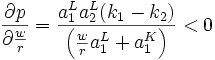 \frac{\partial p}{\partial \frac{w}{r}}=\frac{a^L_1a^L_2(k_1-k_2)}{\left(\frac{w}{r}a^L_1+a^K_1\right)}<0
