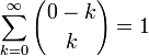 \sum_{k=0}^{\infty} {0-k\choose k} = 1
