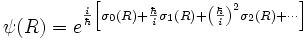 
\psi(R) = e^{\frac{i}{ \hbar} \left[
\sigma_0 (R) + {\hbar \over i} \sigma_1 (R) + \left(\frac{\hbar}{
i}\right)^2
\sigma_2 (R) + \cdots
\right]}
