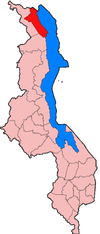 Localisation du district de Karonga (en rouge) à l'intérieur du Malawi