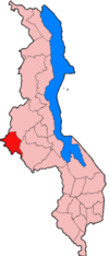 Localisation du district de Mchinji (en rouge) à l'intérieur du Malawi