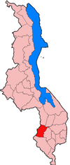 Localisation du district de Mwanza (en rouge) à l'intérieur du Malawi