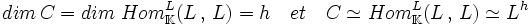 dim \, C = dim \;Hom_{\mathbb K}^L(L\, , \, L)= h \quad et \quad C\simeq Hom_{\mathbb K}^L(L\, , \, L) \simeq L^h