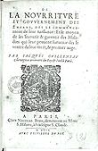 Frontispice de la nourriture et gouvernement des enfants de 1609