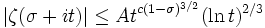 |\zeta(\sigma+it)| \le At^{c(1-\sigma)^{3/2}}(\ln t)^{2/3} 