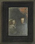 Détail du miroir avec l'image réfléchie de Philippe IV et Mariana.