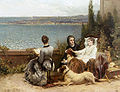 Charles soubre belgian summer by the sea ladies with their dogs1883 34x45.jpg