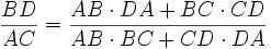 \frac{BD}{AC}=\frac{AB \cdot DA + BC \cdot CD}{AB \cdot BC + CD \cdot DA}