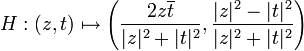 
H :(z,t)\mapsto \left(\frac{2z\overline t}{\vert z\vert^2+ \vert t\vert^2},
\frac{\vert z\vert^2- \vert t\vert^2}{\vert z\vert^2+ \vert t\vert^2}\right)
