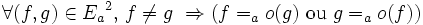 \forall (f,g) \in {E_a}^2,\, f\ne g\ \Rightarrow (f=_a o(g)\  \mathrm{ou} \ g=_a o(f))\,