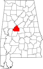 Localisation du comté de Bibb (en rouge) dans l'Alabama