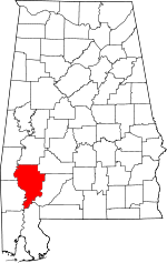 Localisation du comté de Clarke (en rouge) dans l'Alabama