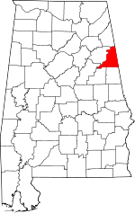 Localisation du comté de Cleburne (en rouge) dans l'Alabama