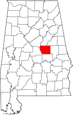 Localisation du comté de Coosa(en rouge) dans l'Alabama