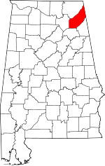 Localisation du comté de DeKalb (en rouge) dans l'Alabama