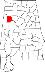 Localisation du Comté de Fayette (Alabama) (en rouge) dans l'Alabama