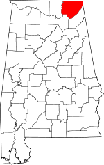 Localisation du comté de Jackson (en rouge) dans l'Alabama