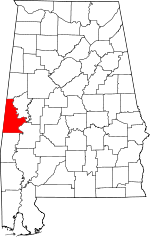 Localisation du comté de Sumter (en rouge) dans l'Alabama