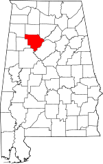 Localisation du comté de Walker (en rouge) dans l'Alabama