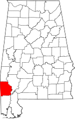 Localisation du comté de Washington (en rouge) dans l'Alabama
