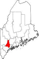 Carte situant le comté d'Androscoggin (en rouge) dans l'état du Maine
