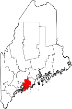 Carte situant le comté de Lincoln (en rouge) dans l'état du Maine