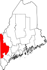Carte situant le comté d'Oxford (en rouge) dans l'état du Maine