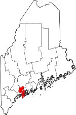 Carte situant le comté de Sagadahoc (en rouge) dans l'état du Maine