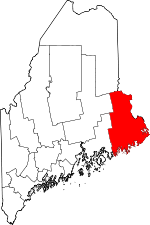Carte situant le comté de Washington (en rouge) dans l'état du Maine