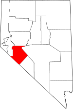 Carte situant le comté de Mineral (en rouge) dans l'État du Nevada