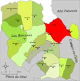 LSituation d'Andilla dans la comarque des Serranos