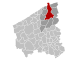 Situation de la ville au sein de l'arrondissement de Bruges et de la province de Flandre occidentale
