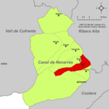 Localización de Chella respecto a la comarca de la Canal de Navarrés