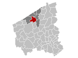 Situation de la ville au sein de l'arrondissement de Ostende et de la province de Flandre-Occidentale