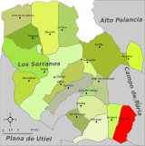 Situation de Pedralba dans la comarque des Serranos