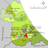 Localisation de Potries dans la comarque de la Safor