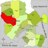 Localización de Tuéjar respecto a la comarca de Los Serranos