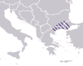 Frontières approximatives de la Macédoine, au cours de la domination byzantine