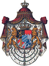 Armoirie des rois de Bavière, représentant deux lions tenant un bouclier au couleur de différentes régions de la Bavière